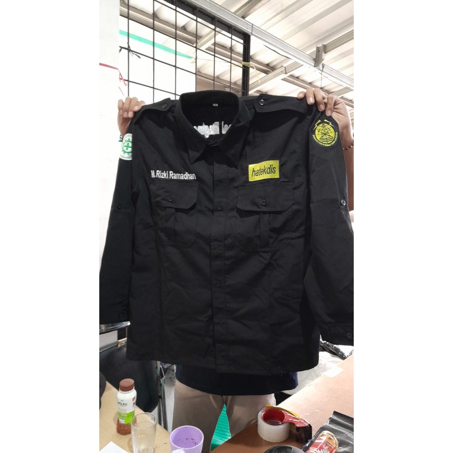 Kemeja Lapangan Bahan Ripstok/Drill Custom Bordir Biasa &amp; Bordir 3D (Timbul)