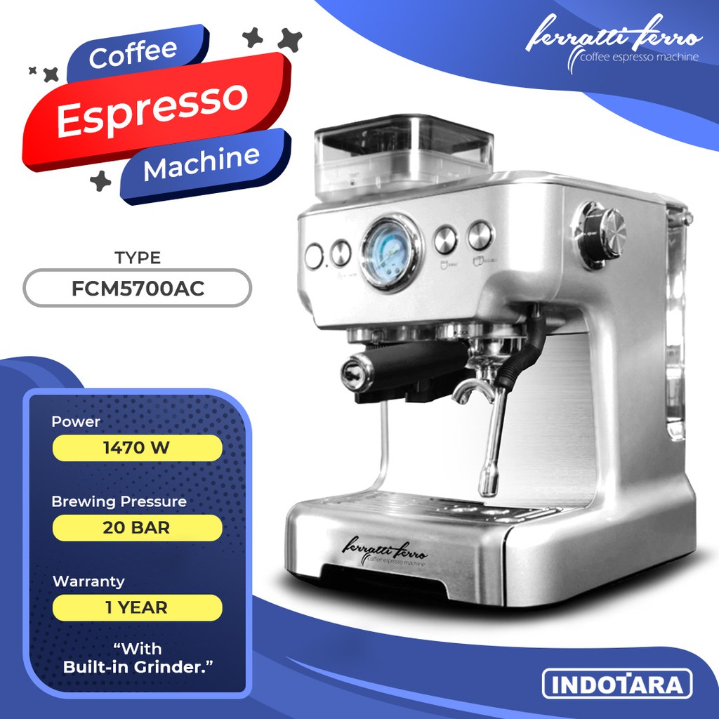 Mesin Kopi Espresso dengan Grinder Kopi Ferratti Ferro FCM5700AC