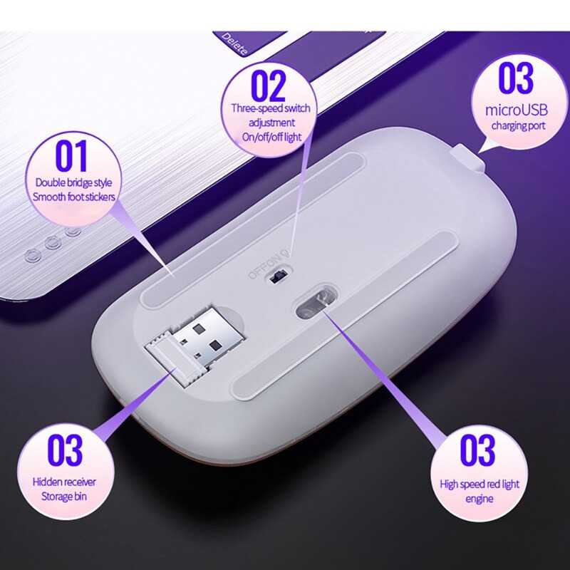 YINDIAO Slim Silent Optical Wireless Mouse USB Recharge 2.4GHz - A2