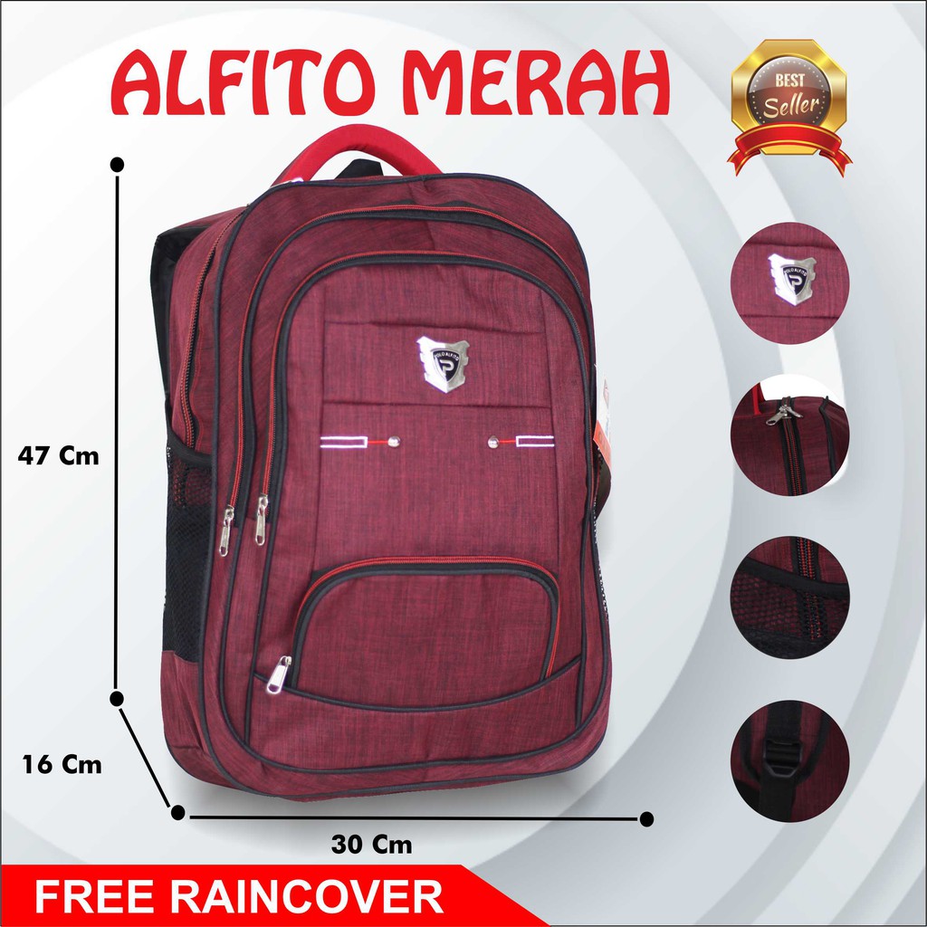 Tas Punggung Alfito Original Saku Merah Merah Sekolah Kerja Bisnis Berkualitas Kuliah Outdoor Pria