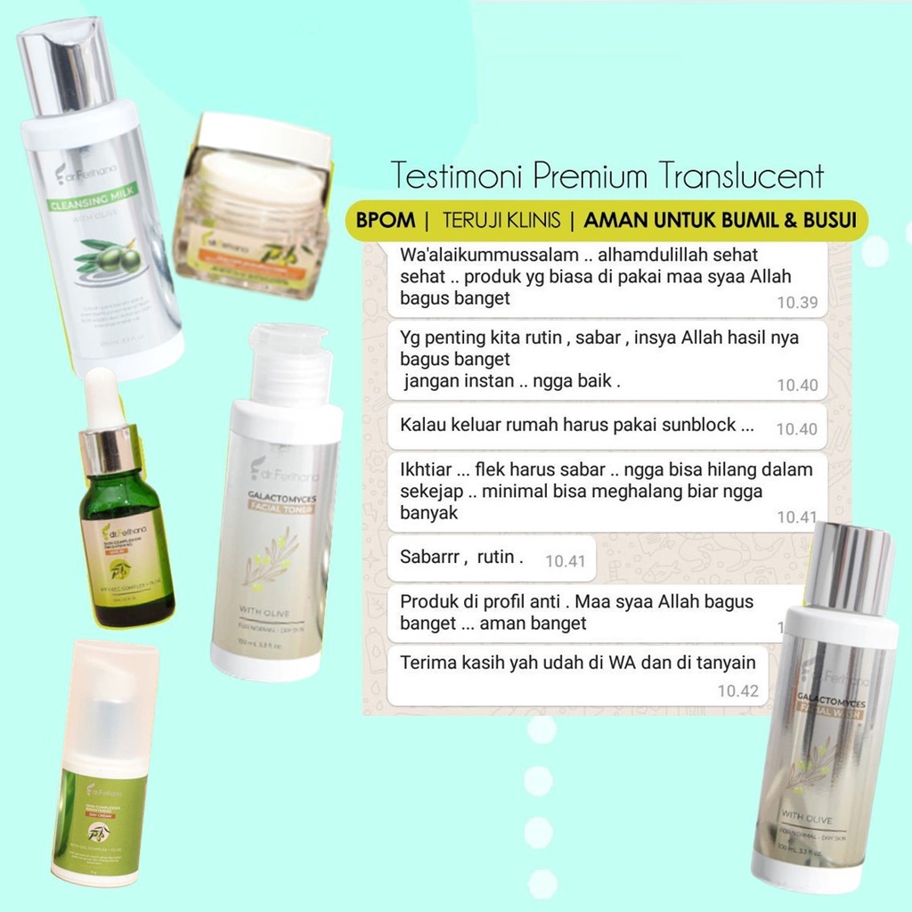 Paket Komplit Translucent dr. Ferihana Cosmetics &amp; Skincare Merupakan Paket Pencerah untuk Mengatasi Kulit Kusam Keriput Kering Flek Melasma Anti Aging Alami Terbaik BPOM LPPOM HALAL MUI