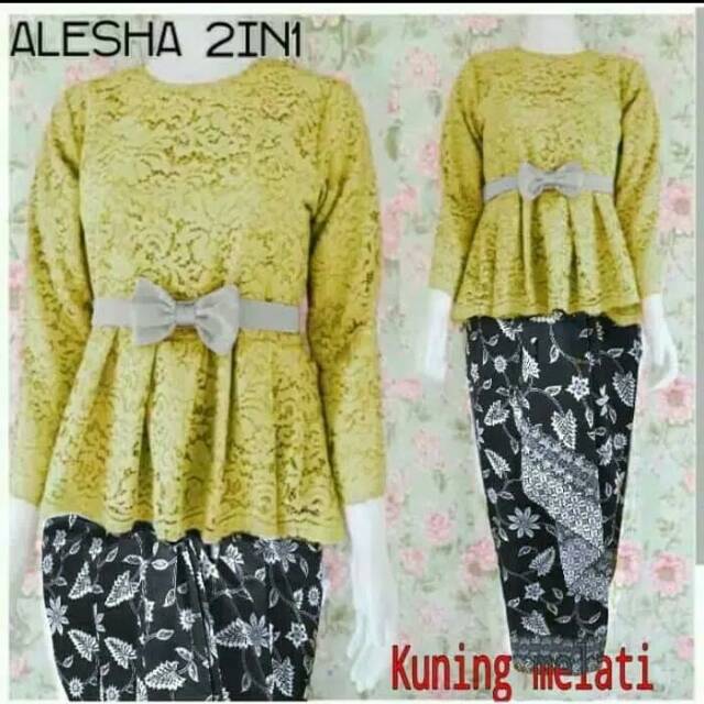Alesha Set Kebaya Modern Brokat + Rok Lilit Batik