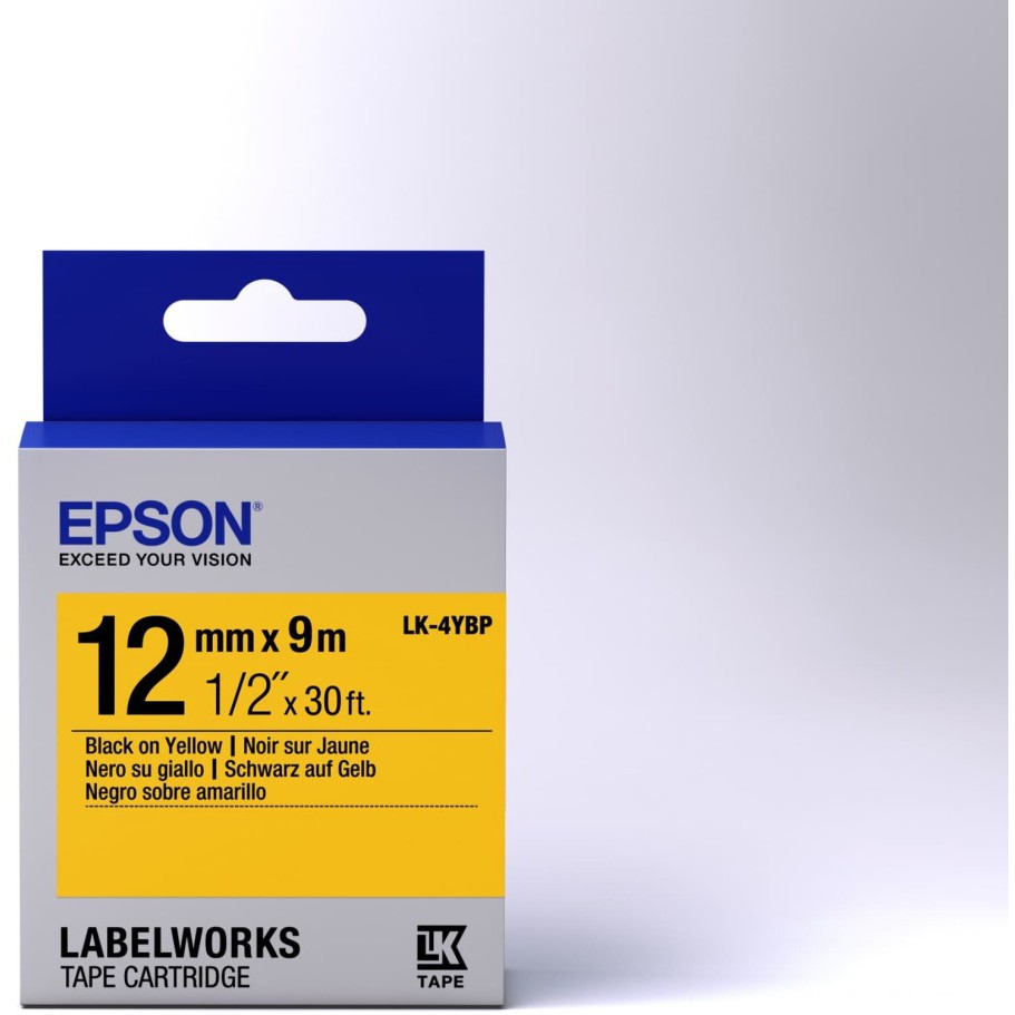 

Epson Label 12MM Black On Yellow 9M Labelworks Tape Cartridge LK-4YBP