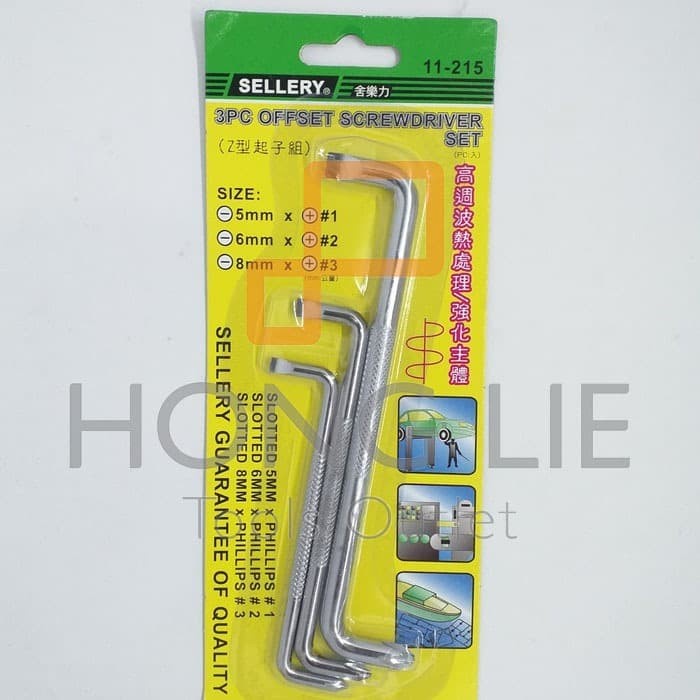 Sellery Obeng Bengkok Set 3 Pcs / Obeng Offset