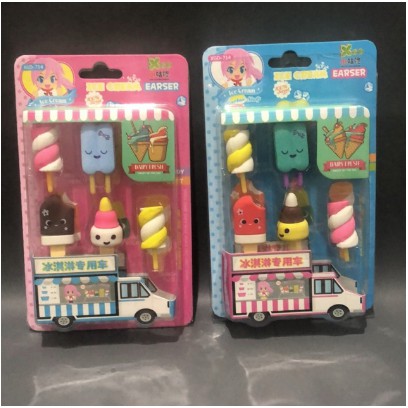 

MURAH - PENGHAPUS STIP ERASER ICE CREAM TRUCK LOLIPOP MARSMALLOW SET PINK / BIRU