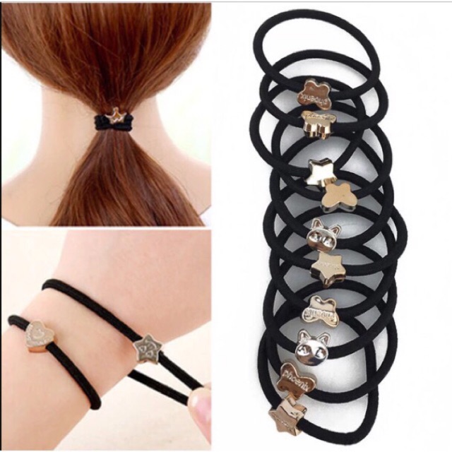 Kingtiam Karet rambut elastis warna hitam polos karakter body fashion/ Ikat rambut / ponytail-1