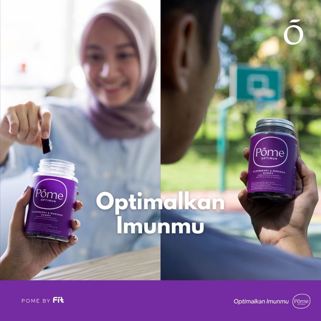 Pome Optimun 1 Botol - Elderberry &amp; Moringa Gummy dengan Vit. C, Vit D, Zinc, dan Selenium