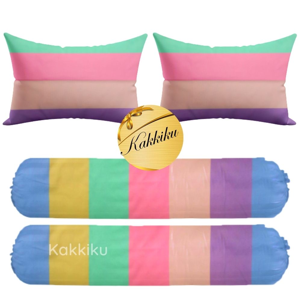 4 pcs 2 Sarung bantal + 2 Sarung Guling motif Aaesthetic  Kotak Garis dan Karakter