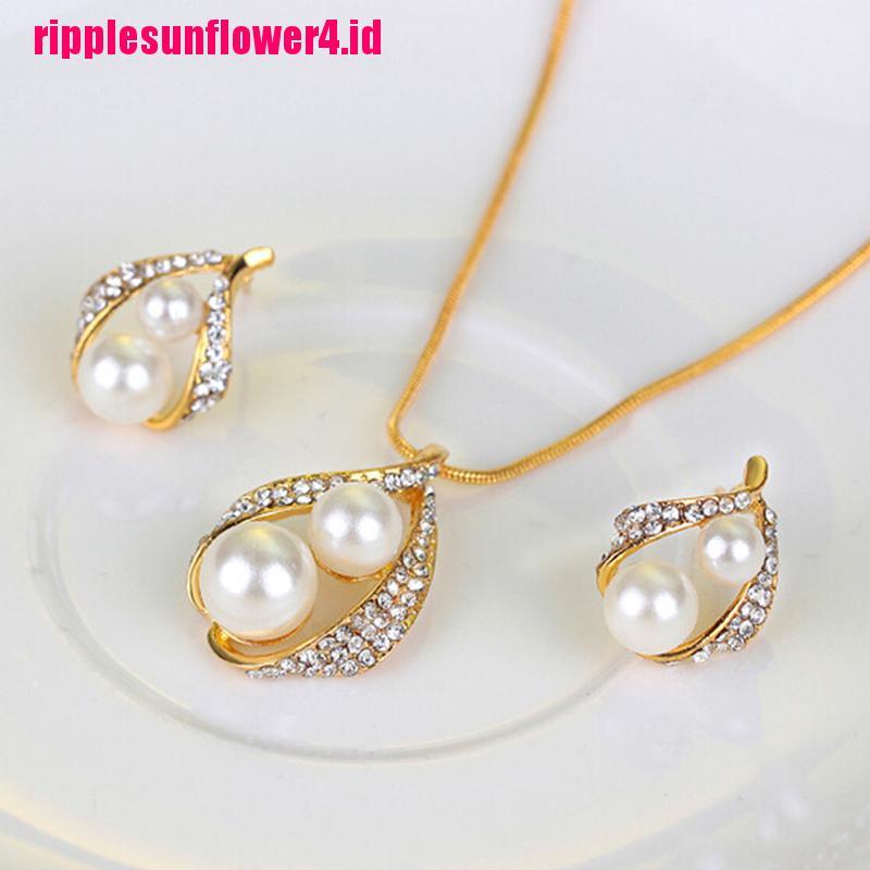 Set Perhiasan Kalung Anting Kristal Mutiara Untuk Pesta Pernikahan