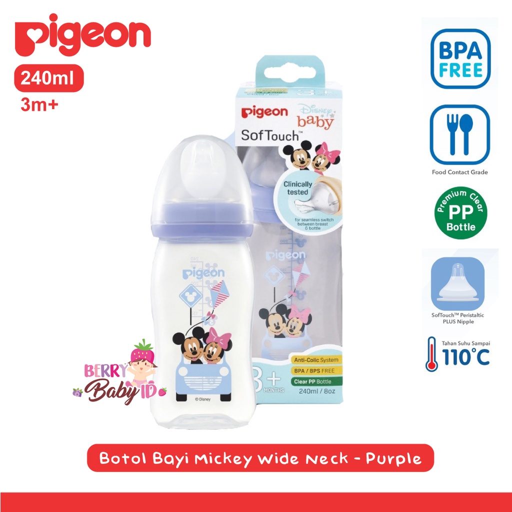 Pigeon Botol PP Wide Neck Botol Susu Bayi Mickey Minnie 160ml 240ml Berry Mart