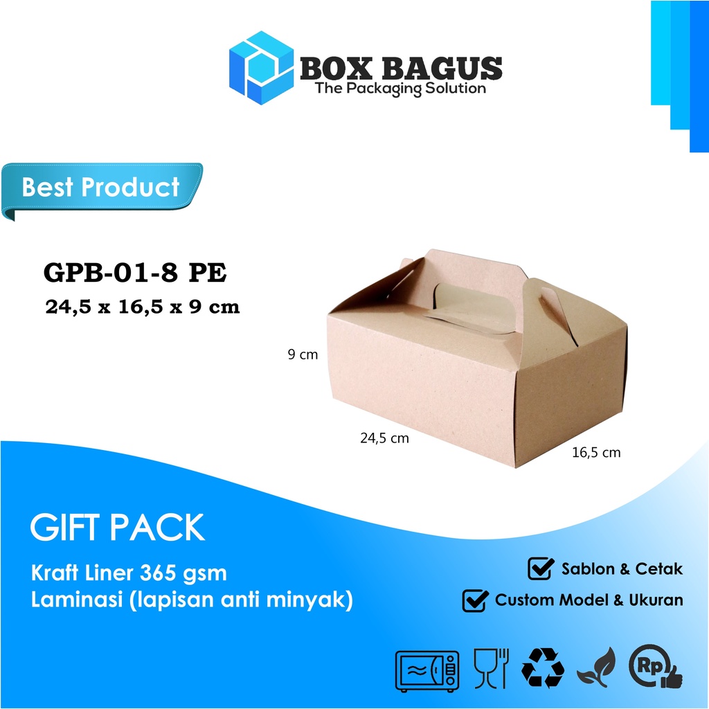 GIFT PACK 24,5x16,5x9 KRAFT 365 GSM LAMINASI - GABLE BOX DUS KOTAK HAMPERS KUE KERING SNACK