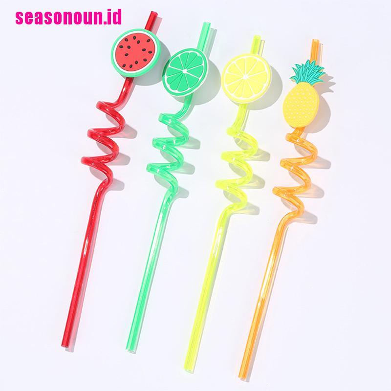 4 Pcs Sedotan Minum Reusable Bahan PVC Bentuk Buah Untuk Pesta Hawaii