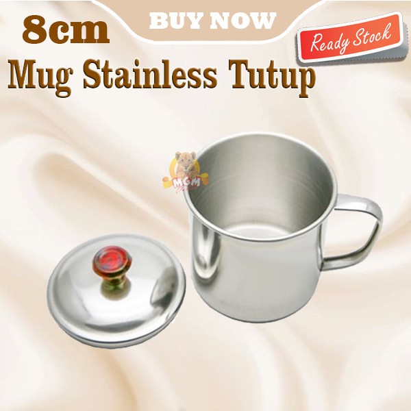 Mug Stainless dengan Tutup cangkir camping gelas kopi teh ukuran 8 CM