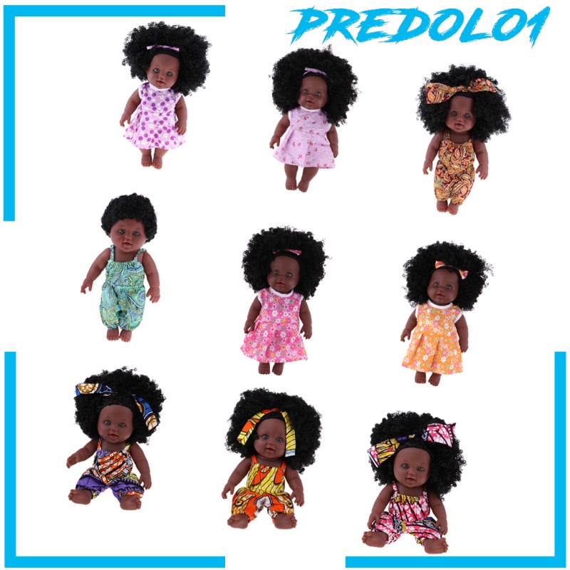 (Predolo1) Mainan Boneka Bayi Perempuan 30cm Rambut Keriting Bahan Vinyl Lembut Warna Hitam / Kulit Kuning