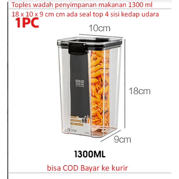 Toples wadah penyimpanan makanan 1300 ml 18 x 10 x 9 cm cm ada seal top 4 sisi kedap udara