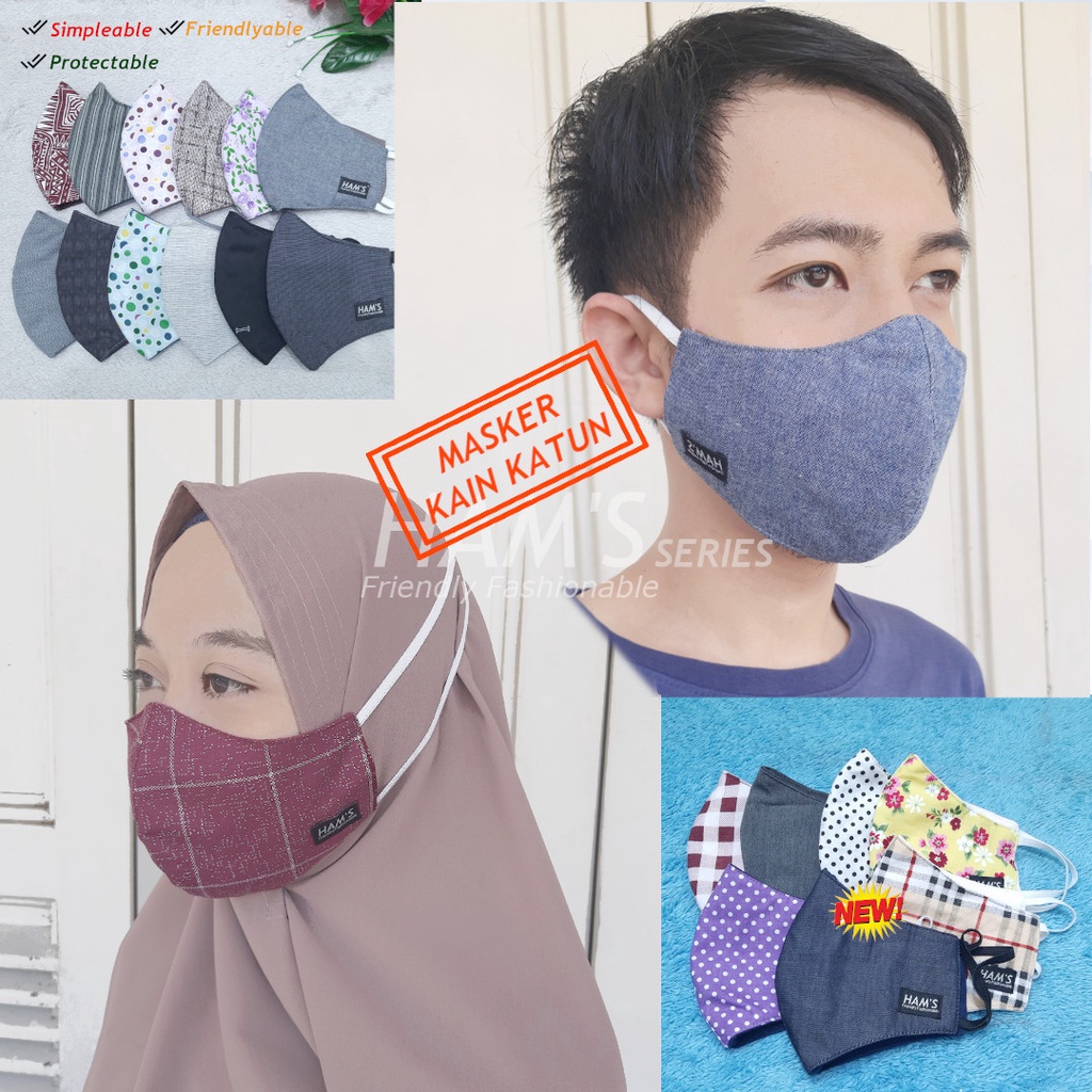 Jual HAMS MASKER KAIN 3 PLY (3 LAPIS) HEADLOOP/HIJAB DAN EARLOOP (KAIN ...