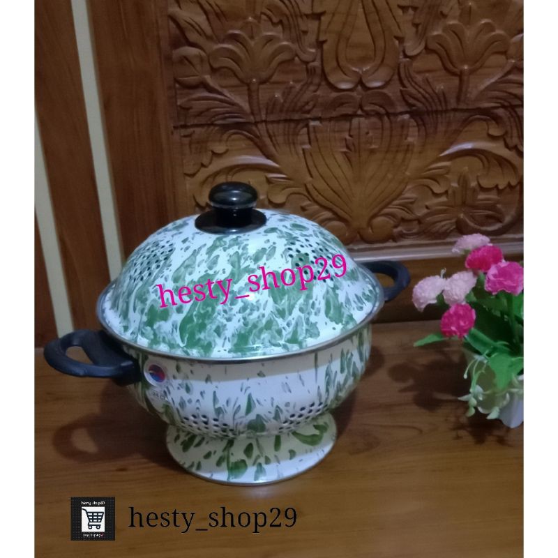 Wadah Tempat Nasi Bakul Wakul Sangku Nasi Enamel Motif Blirik Antik 24cm