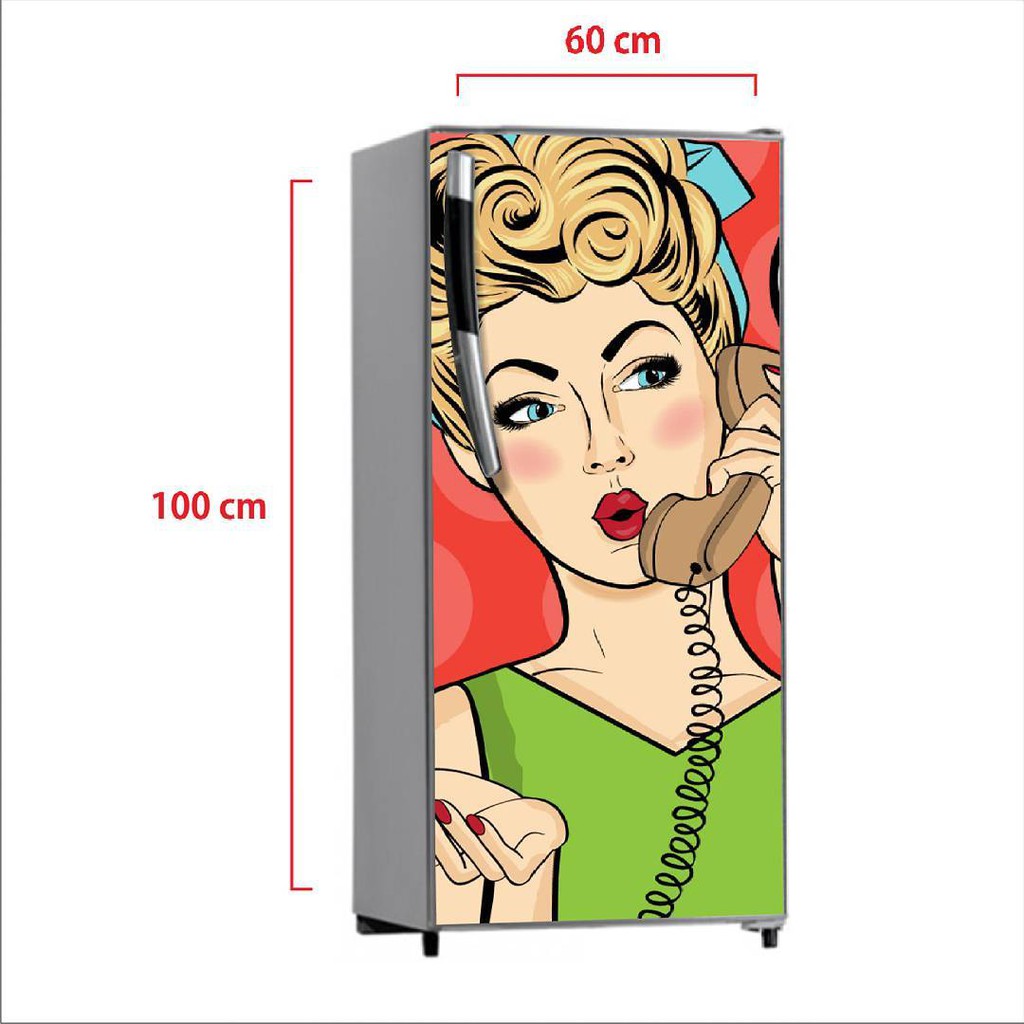 Sticker Kulkas 1 dan 2 Pintu Bahan Tebal Laminasi Doff Motif Telephone Lady 1