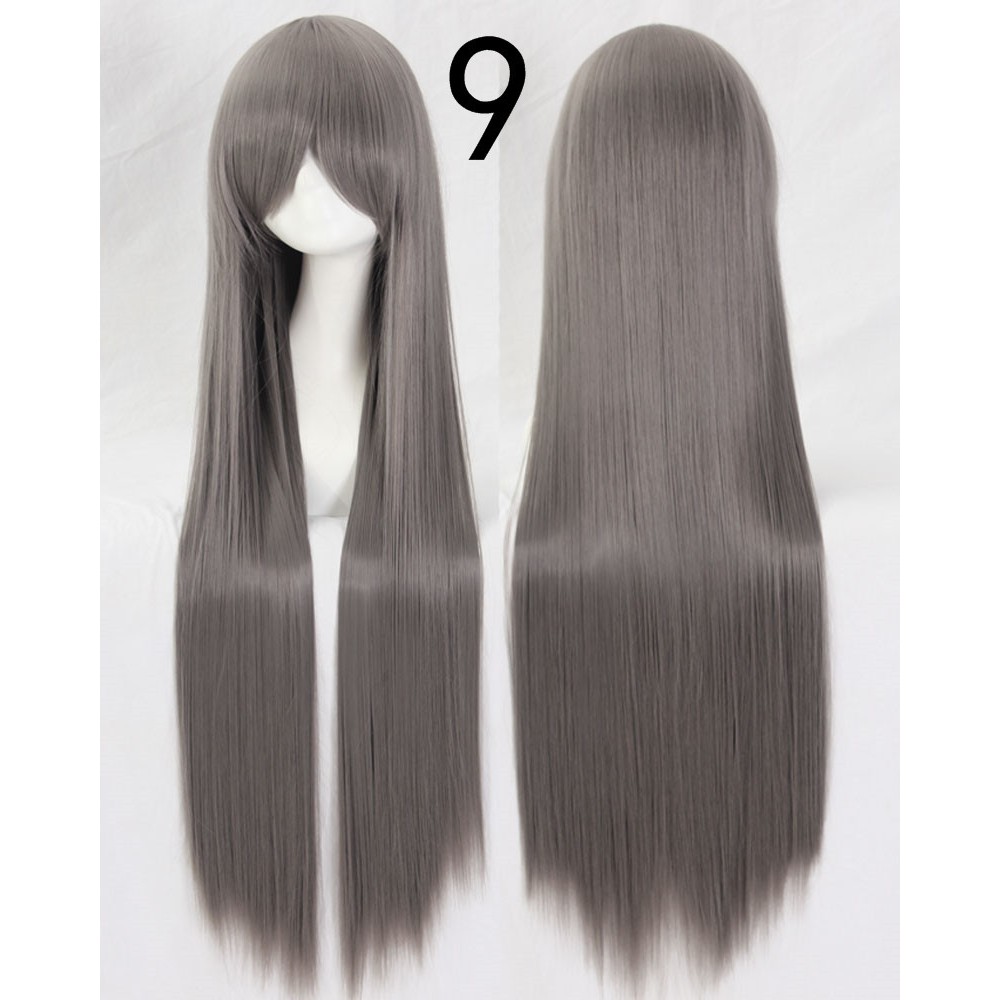 099 NATURAL wig base 100 cm lurus wanita cosplay rambut palsu daily lolita hitam putih abu ash brown