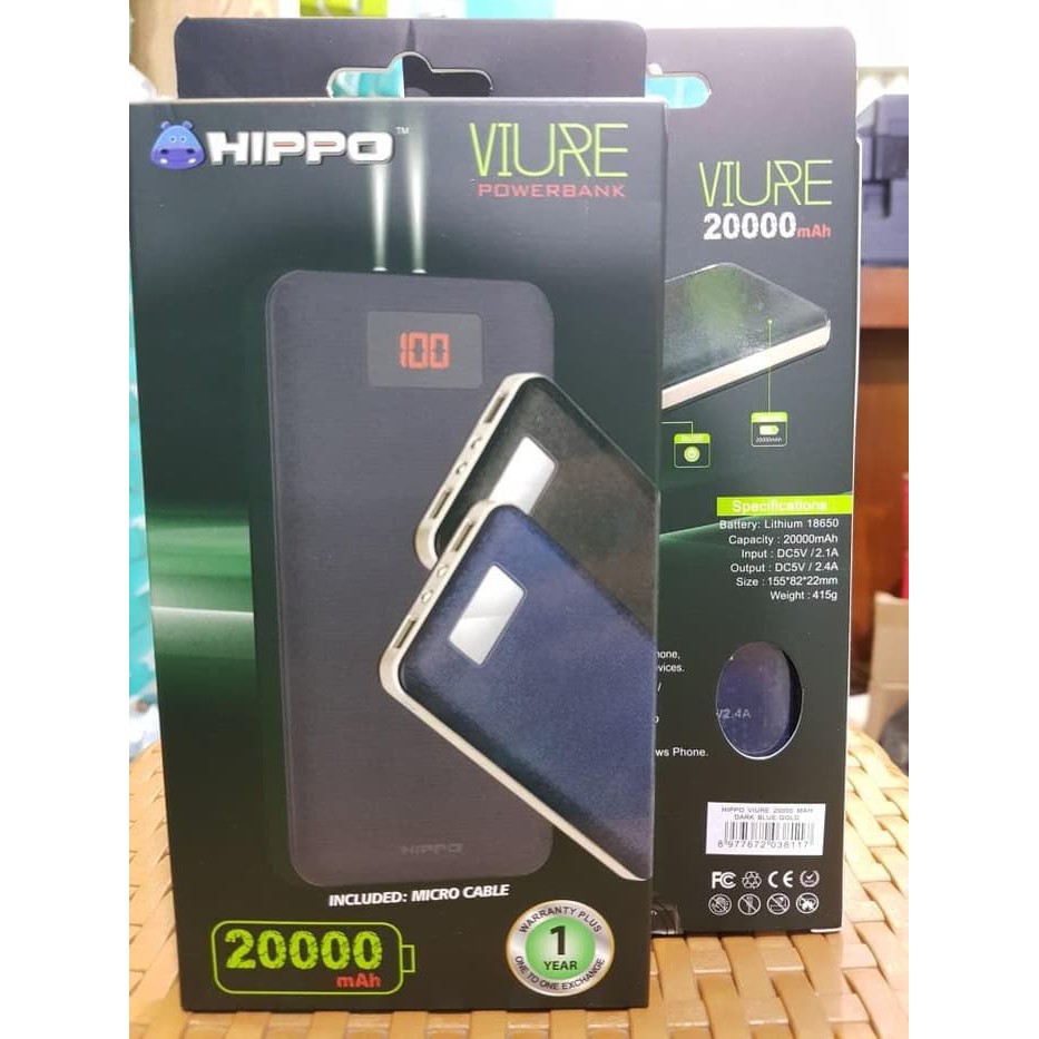HIPPO PowerBank VIURE 20000 Mah black original bergaransi