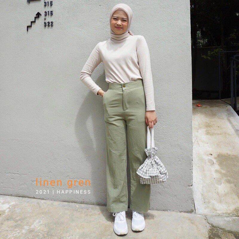 Kulot Linen Rami Highwaist Pinggang Karet Wide Leg Cullote