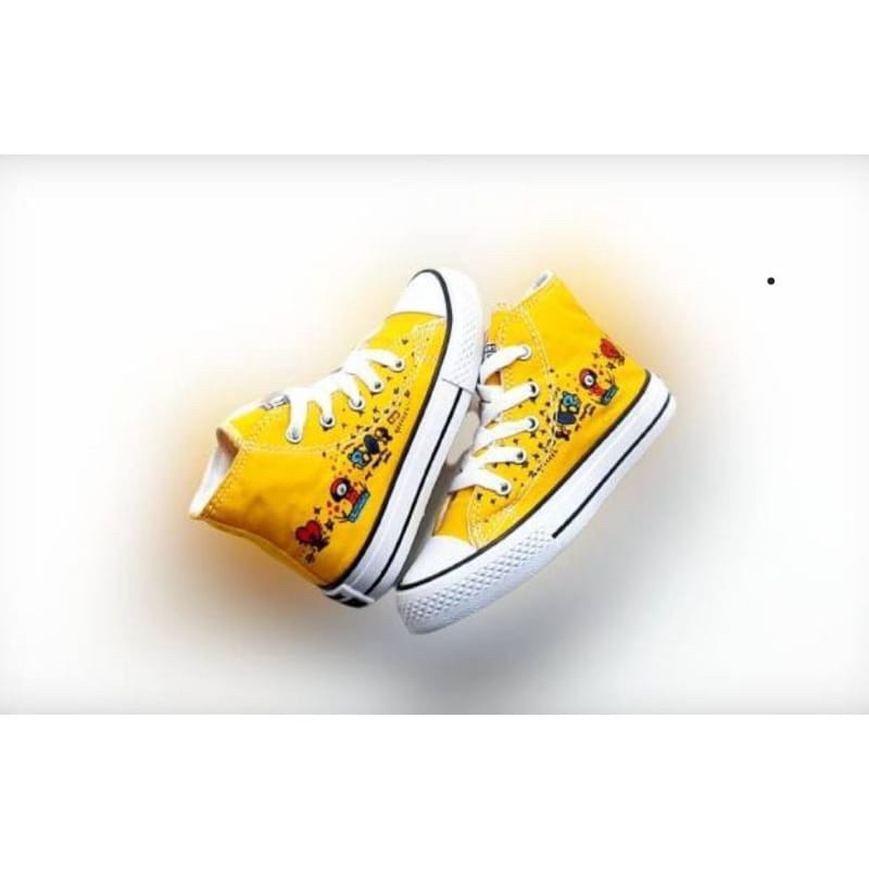 ( OBRAL )SEPATU ANAK CONVERSE ALL STAR (TALI) KARAKTER BT21/BTS  ( SNEAKER KIDS & JUNIOR)-Kuning