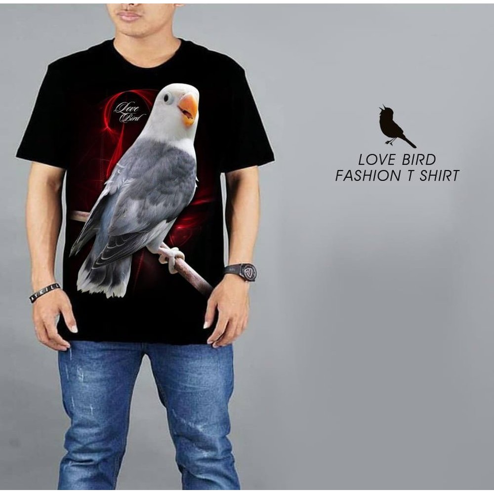 Jual la Lovebird batman kaos pria trendi murah motif burung Bahan Combed fit to L Murah