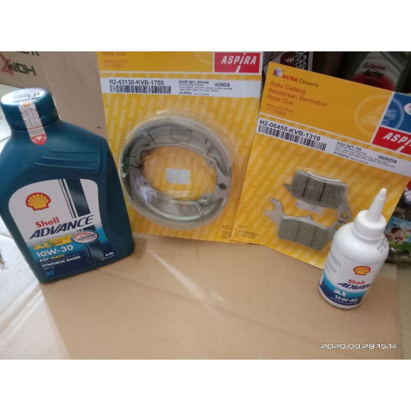 Paket kampas rem depan belakang + shell ax7 800ml matic + gardan shell for vario 125/beat fi/spacy