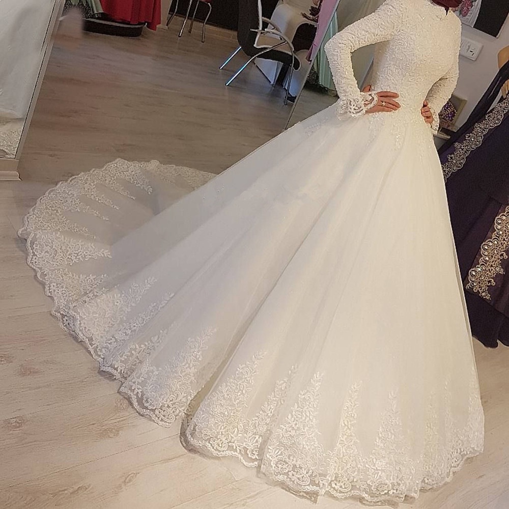 2022 gaun pengantin muslim gaun pengantin Prancis putih