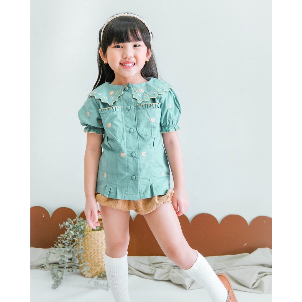 HIMARI DAISY TOP | Baju Atasan Anak Perempuan | Baju Katun Anak | Top Anak | Baju Bordir Anak | Baju Motif Brodir