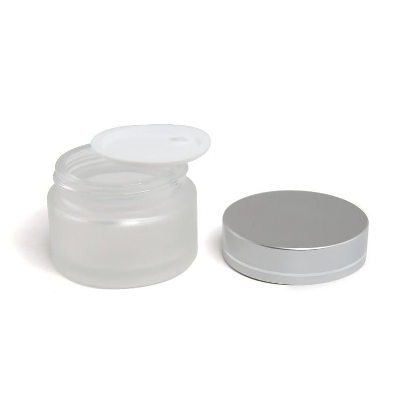 WADAH CREAM KACA 20 GRAM - POT KRIM KACA 20 GRAM FROSTED TUTUP SILVER / GOLD