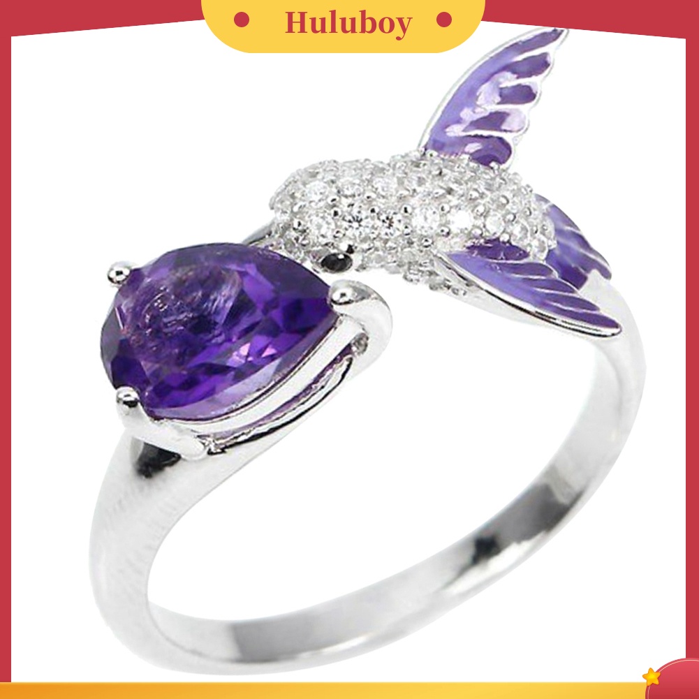 Hu Hu Hu Hu Hu Alat Bantu Pasang Kacamata♡ Cincin Wanita Model Terbuka Bentuk Tetesan Air Hias Batu Amethyst Cubic Zirconia Untuk Pernikahan