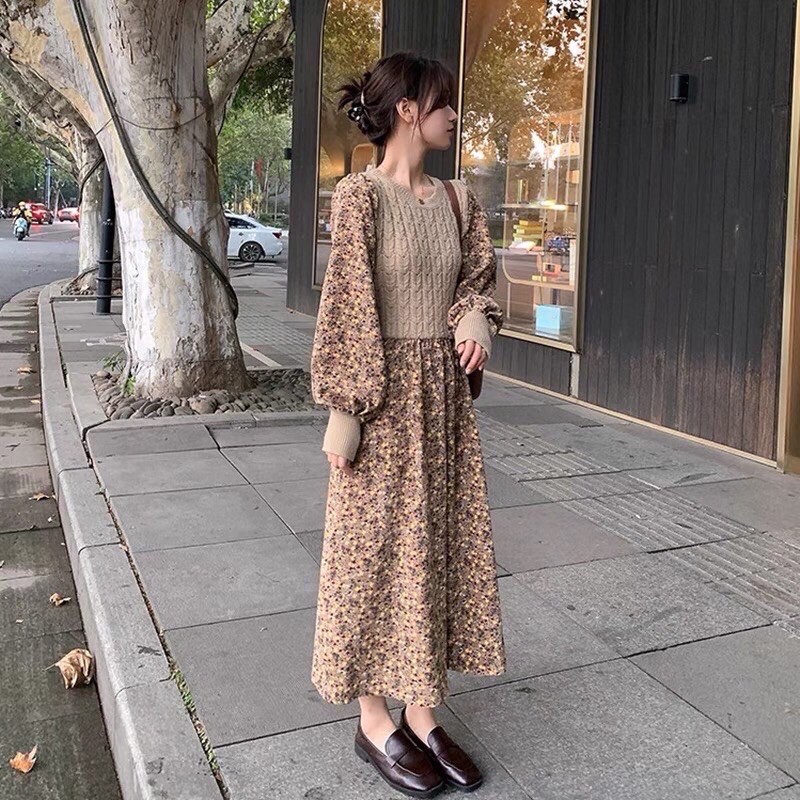 storedelune - Femme Floral Maxi Dress (Premium Import Quality)-Creme