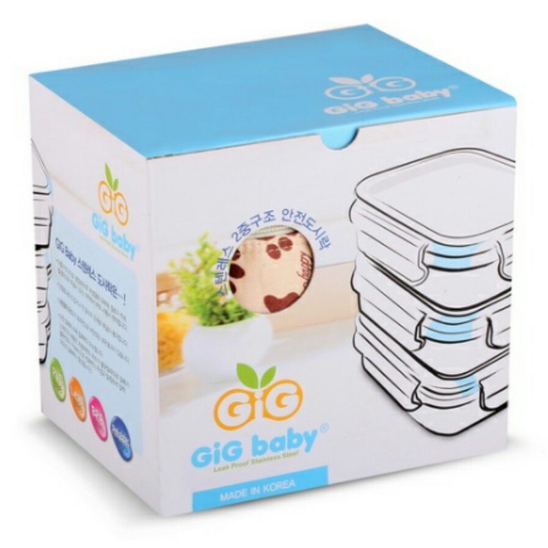 GiG Baby Rectangle (Biru) Lunch Box, Kotak Makan Stainless Tahan Panas