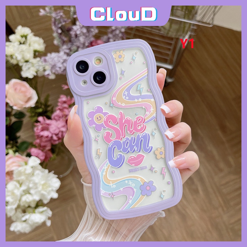 Wavy Edge Case Realme C33 C21Y C11 C12 C35 C30 C25Y C25s C25 C17 C20 C15 C20A C3 10 8 7 8pro 9 5i 6i C20A 5 5s C1 Pelangi Warna-Warni Lucu Bunga Huruf Inggris Lembut TPU Penutup Belakang