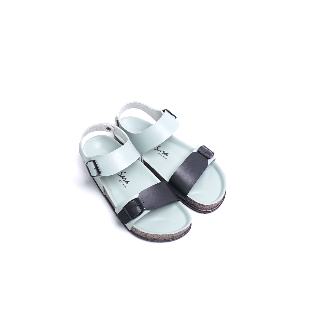 Sara Sara SELLY Sandal wanita casual sandal slop cewek puyuh kekinian model birken gesper backstrap-Green