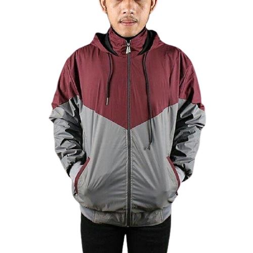 INDO - Jaket Parasut Olahraga Kombinasi | Jacket Lari Jogging Pria/Wanita Maroon Abu