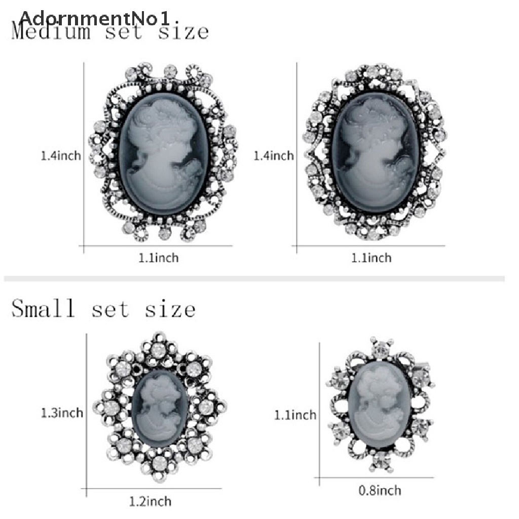 (AdornmentNo1) 12pcs / Set Bros Cameo Antik Gaya Vintage Aksen Berlian Imitasi Bahan Resin Untuk Wanita