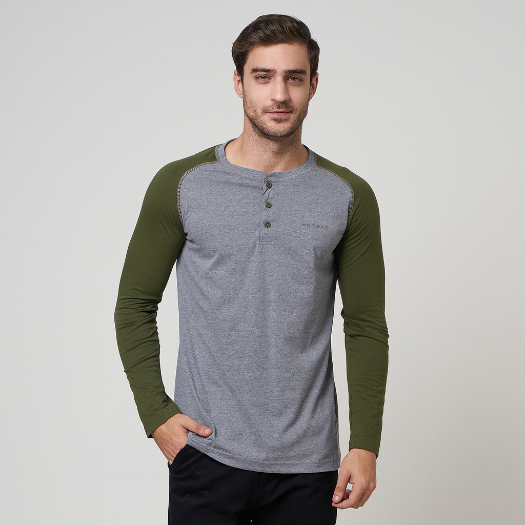 MCB Kaos Pria Panjang Raglan Twist Button Merah Bata / Hijau Lumut [Size L] | 0703062-04062