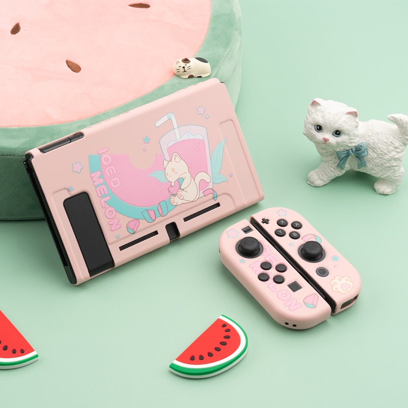 Casing Soft Case Tpu Motif Kartun Kucing / Semangka Pink Untuk Nintendo Switch