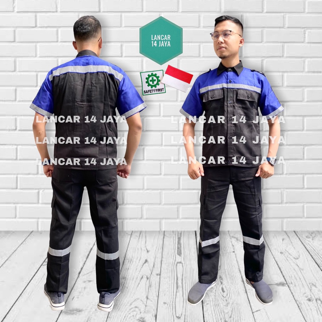 Kemeja Kombinasi / Kemeja Safety Lengan Pendek Kombinasi / Wearpack / Katelpak Safety Skotlet / Atasan Kemeja Kerja / Atasan Katelpak Pendek