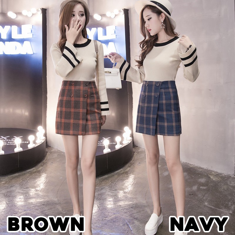 KARAKOREA 825 Zoe Korean Mini Skirt/Rok Slim Model High Waist Motif Kotak Gaya Korea/Rok Pendek/Rok Korea Skirt