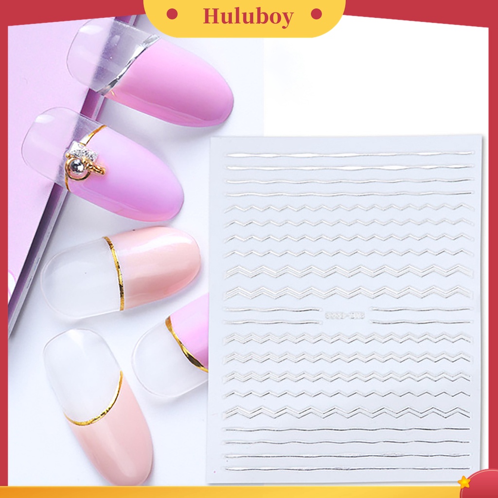 Huluboy Huluboy♡ Stiker Nail Art Bentuk Geometri Warna Emas Bahan PET Tahan Lama Untuk Salon