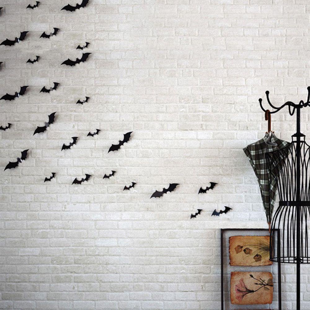 Populer 12PCS Halloween Kelelawar Stiker Mengerikan Dekorasi Perlengkapan Pesta Rumah Ornamen Dinding Art