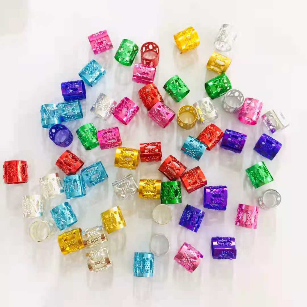 Cincin Manik Adjustable Bahan Untuk Dekorasi Rambut Kepang / Wig / Rambut Gimbal / Pembatas Kalung/Gelang Alumunium, Harga/10pc