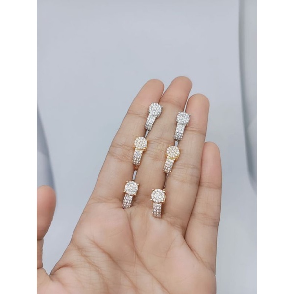 ANTING WANITA PERAK 925 ASLI LAPIS EMAS ANTING JEPIT MATA PUTIH -PERHIASAN  FASHION WANITA SILVER 925 ASLI