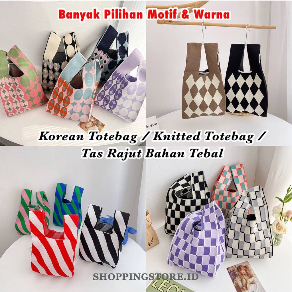 Korean Knitted Checkered Tote bag / Tas Rajut Korea / Totebag Buffollow