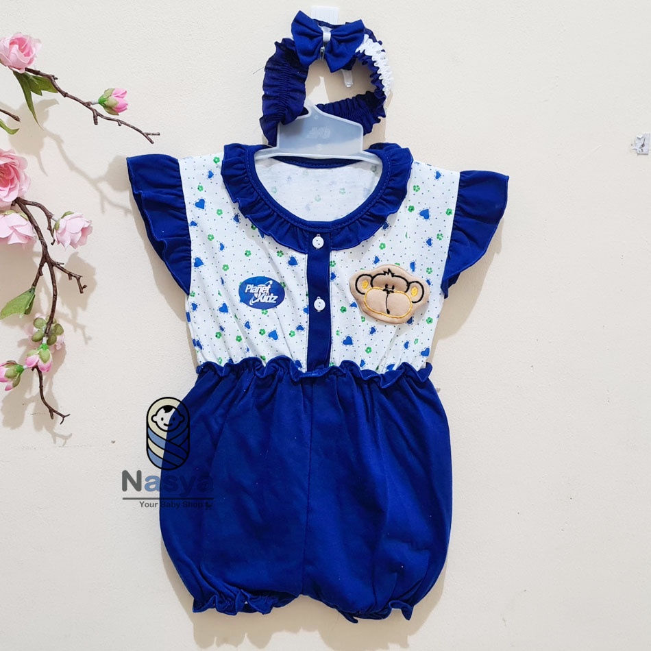 [P-003] Baju Bayi Jumpsuits Bayi Perempuan Lengan Aksen Renda (0-6 bulan) Planet Kids (Planet Kid)