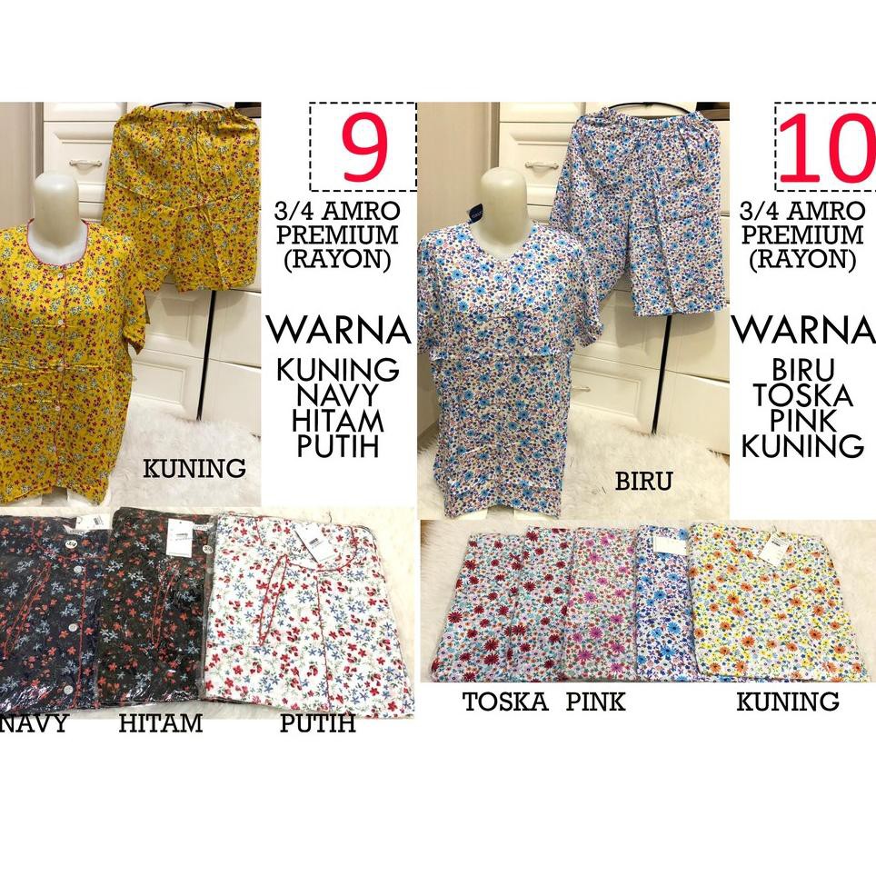 LANGSUNG ATC.. Babydoll 3/4 Rayon AMRO PREMIUM Busui Celana Pendek Kancing Full Piyama Baju Tidur Wa