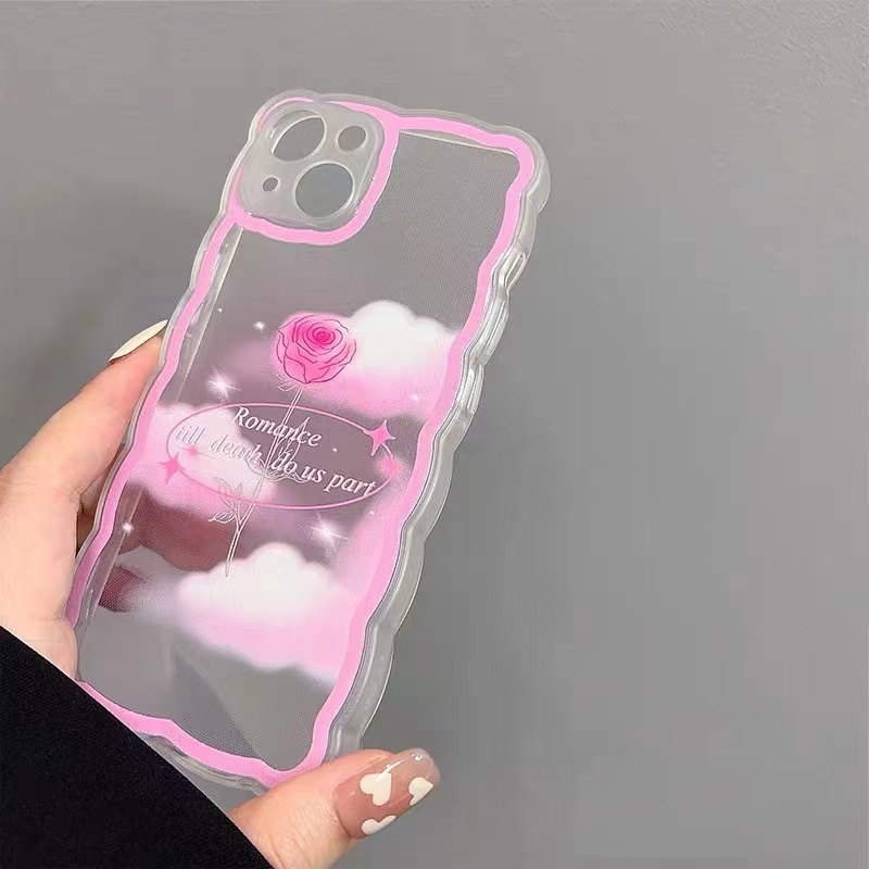 Soft Case Silikon TPU Transparan Motif Mawar Pink Untuk IPhone 13 12 Pro Max 11 XS XR X 8 7 6S Plus Mini